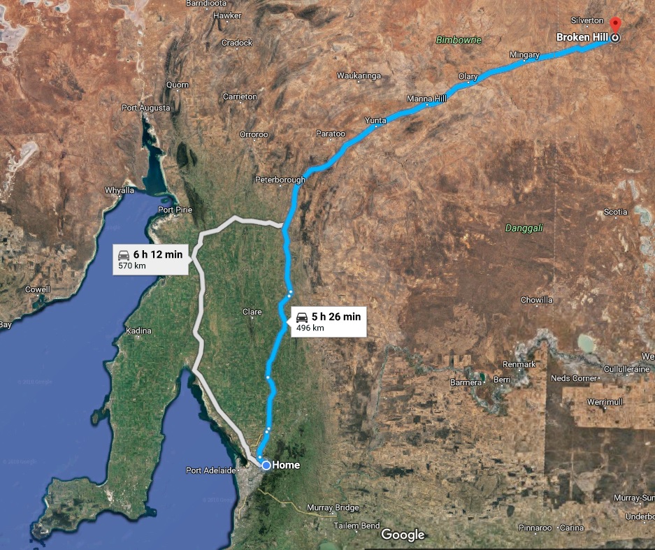 Adelaide to Broken Hill map